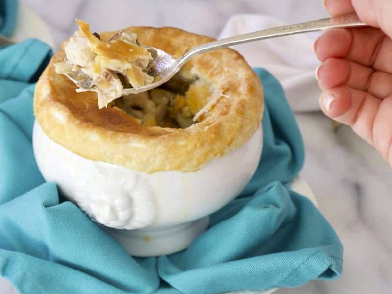 Chicken Pot Pie is the perfect comfort food for entertaining or for a weeknight family supper. And this recipe starts with a rotisserie chicken!