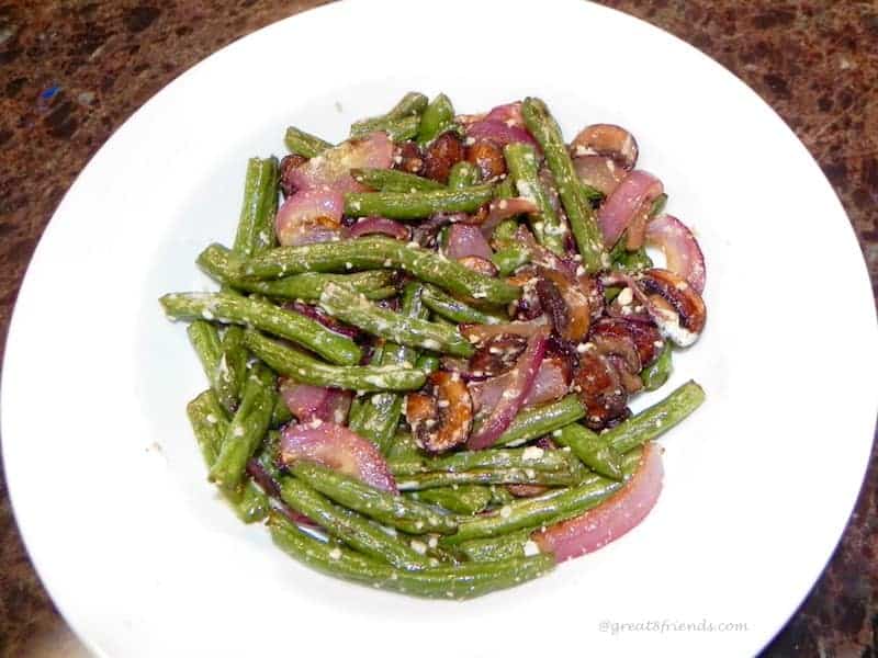 Roasted Mushrooms, Green Beans and Onions