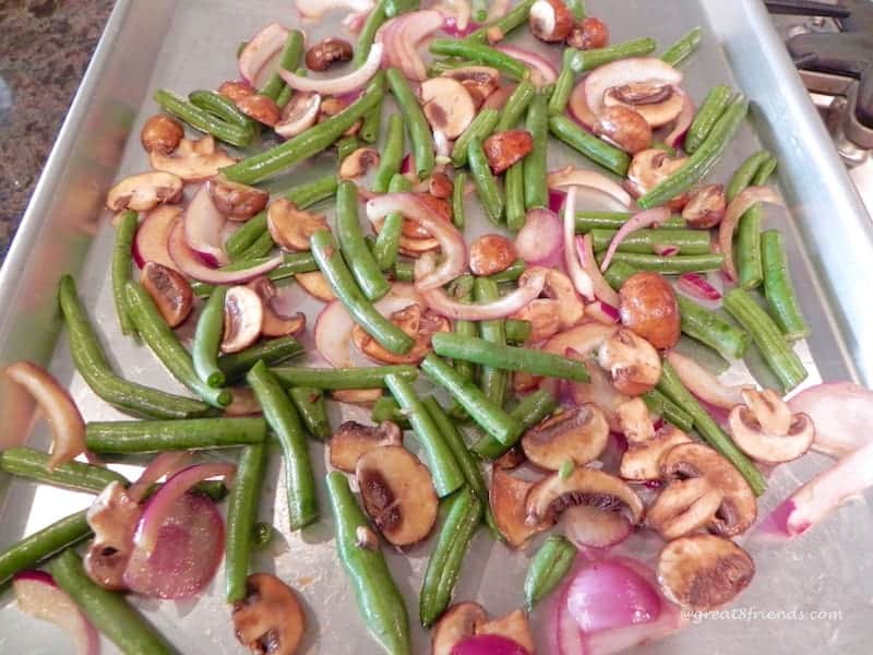 Roasted Mushrooms, Green Beans and Onions