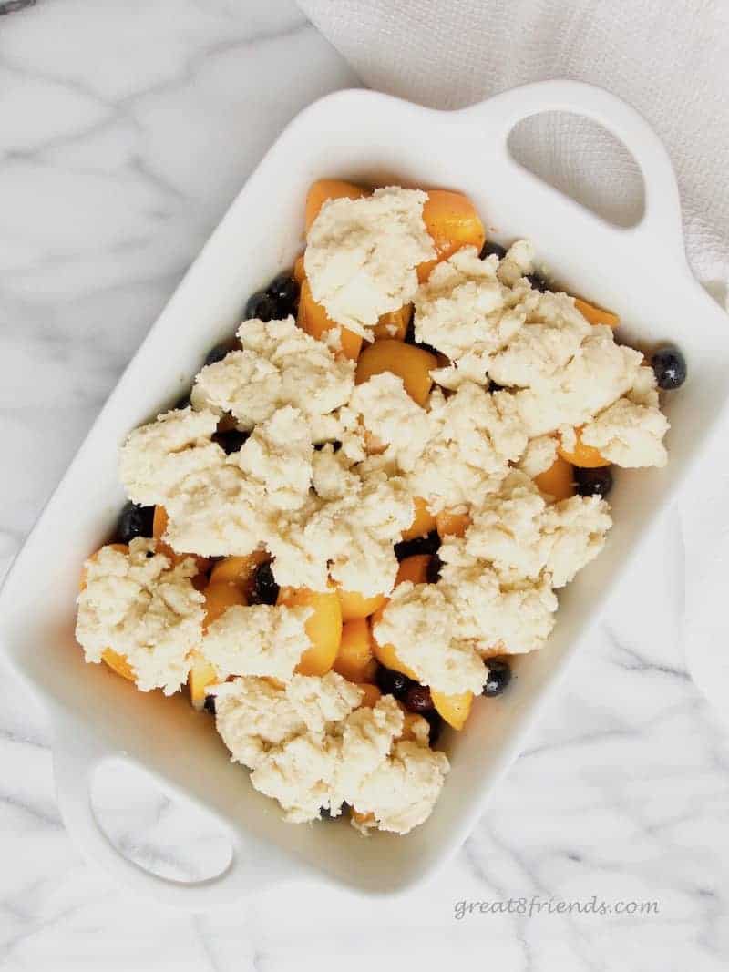 Topping of cobbler before baking.