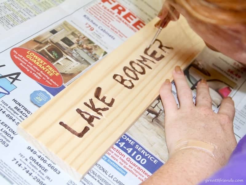 Lake Boomer sign made out of wood.