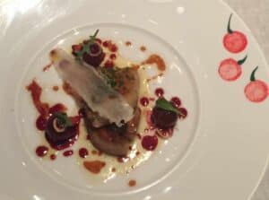 Le Foie Gras de Canard (Seared foie gras with sweet and sour cherries and almonds); 