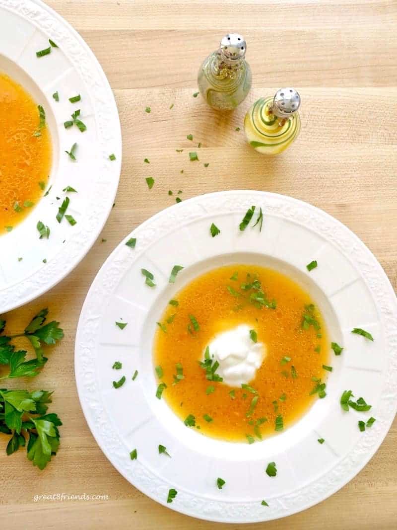 Don't turn on the oven or stove! Enjoy this fresh Tomato Heirloom Soup with Greek Yogurt and Thai Basil. The perfect soup during the hot days of summer.