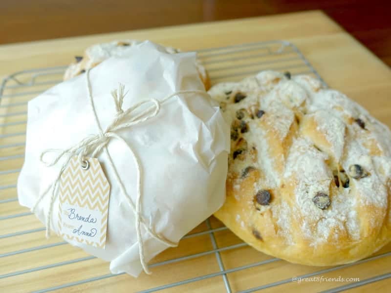 Chocolate Chip Bread wrapped as a gift.