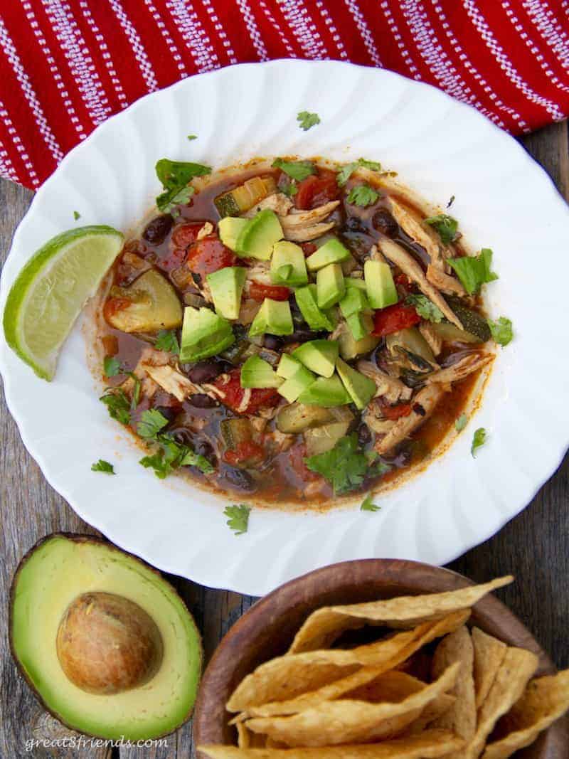 There is nothing better than a hot bowl of a hearty soup for supper and this Shredded Chicken Tortilla Soup fills the bill!