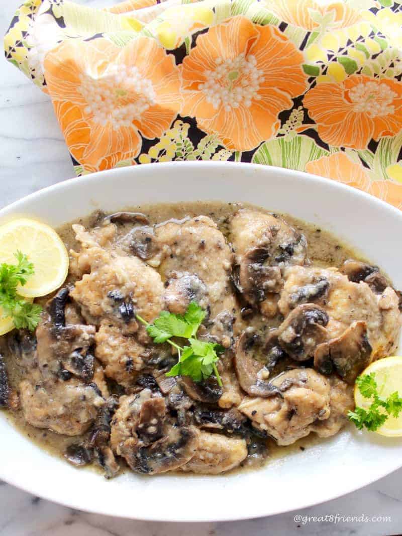 This Baked Chicken Scallopini with Mushrooms is baked in the oven instead of being cooked in a skitllet which ensures a moist and tender dish.