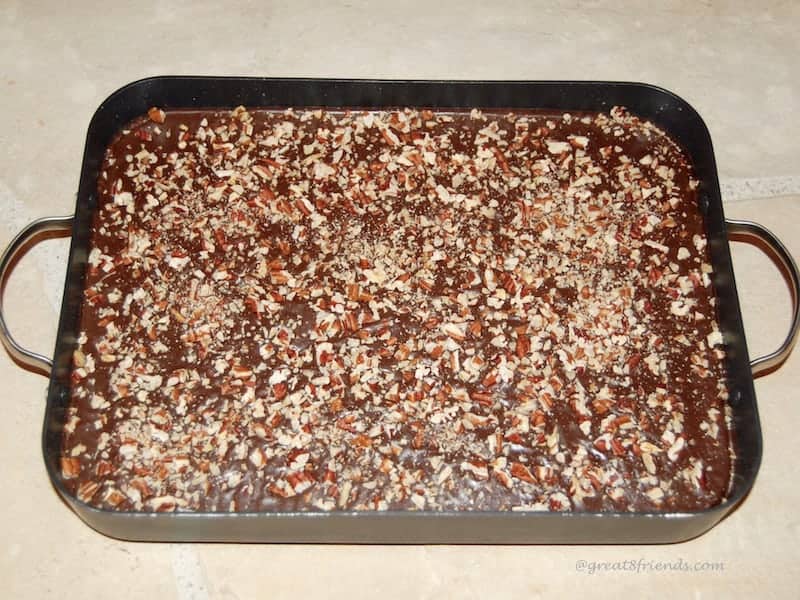 This Texas Sheet Cake is the "just sweet enough" dessert to feed a hungry crowd. Simple to make and the perfect chocolate cake dessert for any party!