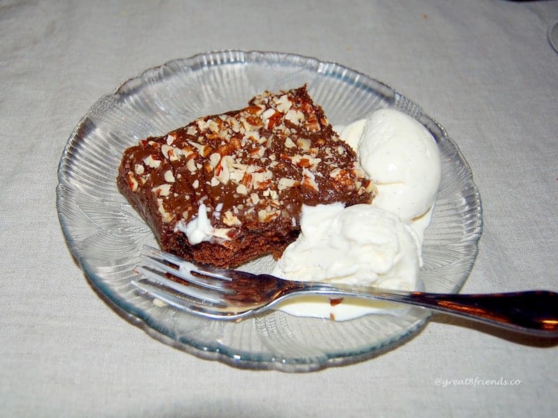 Texas Sheet Cake with vanilla bean ice cream.