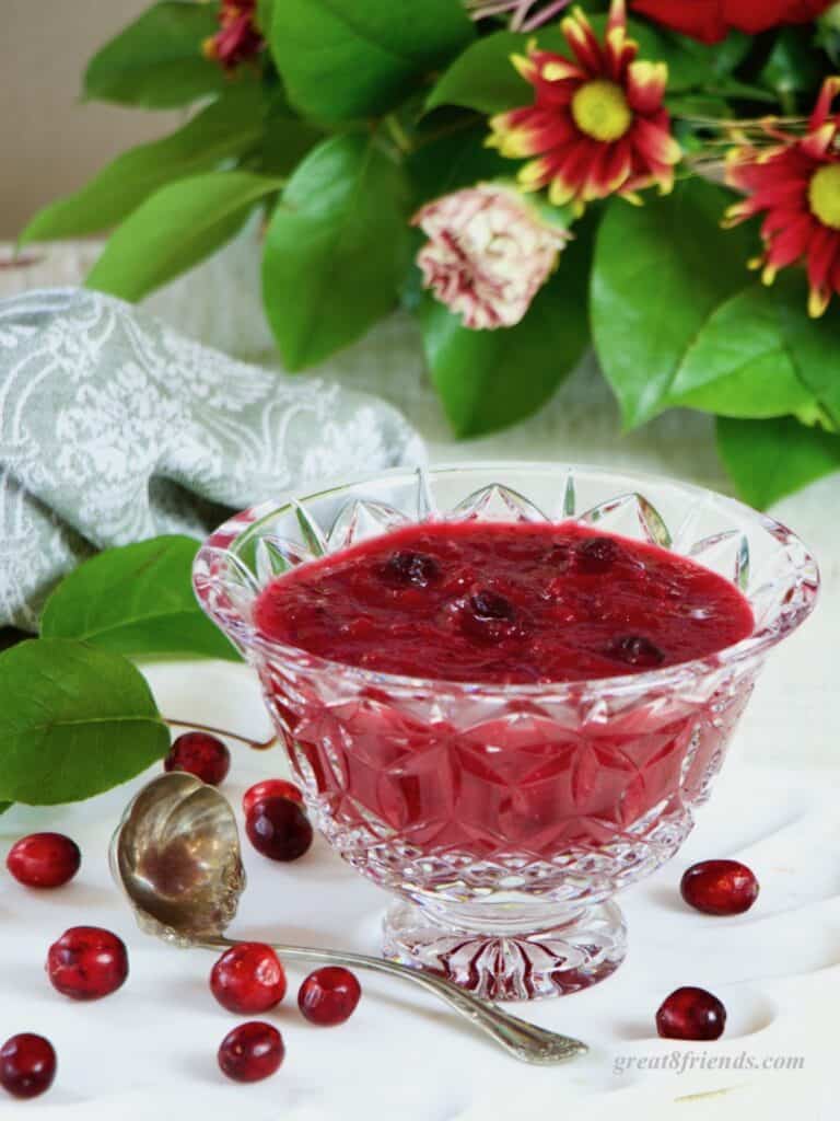 Cranberry Sauce in a crystal bowl.