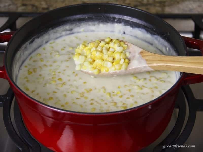 creamed corn on the stove