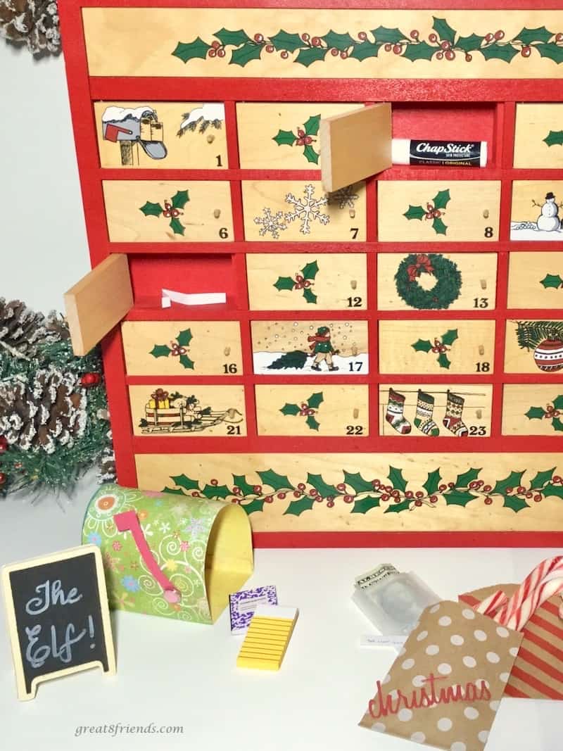 advent calendar with elf gifts