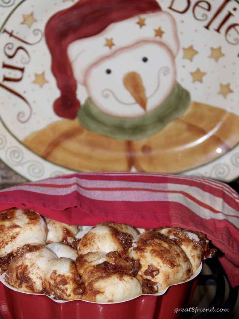 Risen sticky buns (monkey bread) ready for baking.