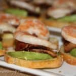 Shrimp, Candied Bacon and Avocado Crostini