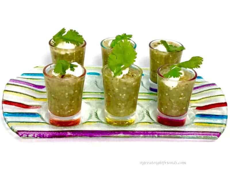 This fresh appetizer, Green Gazpacho, is a fun way to serve fresh vegetables combined together giving a fresh and tangy flavor!