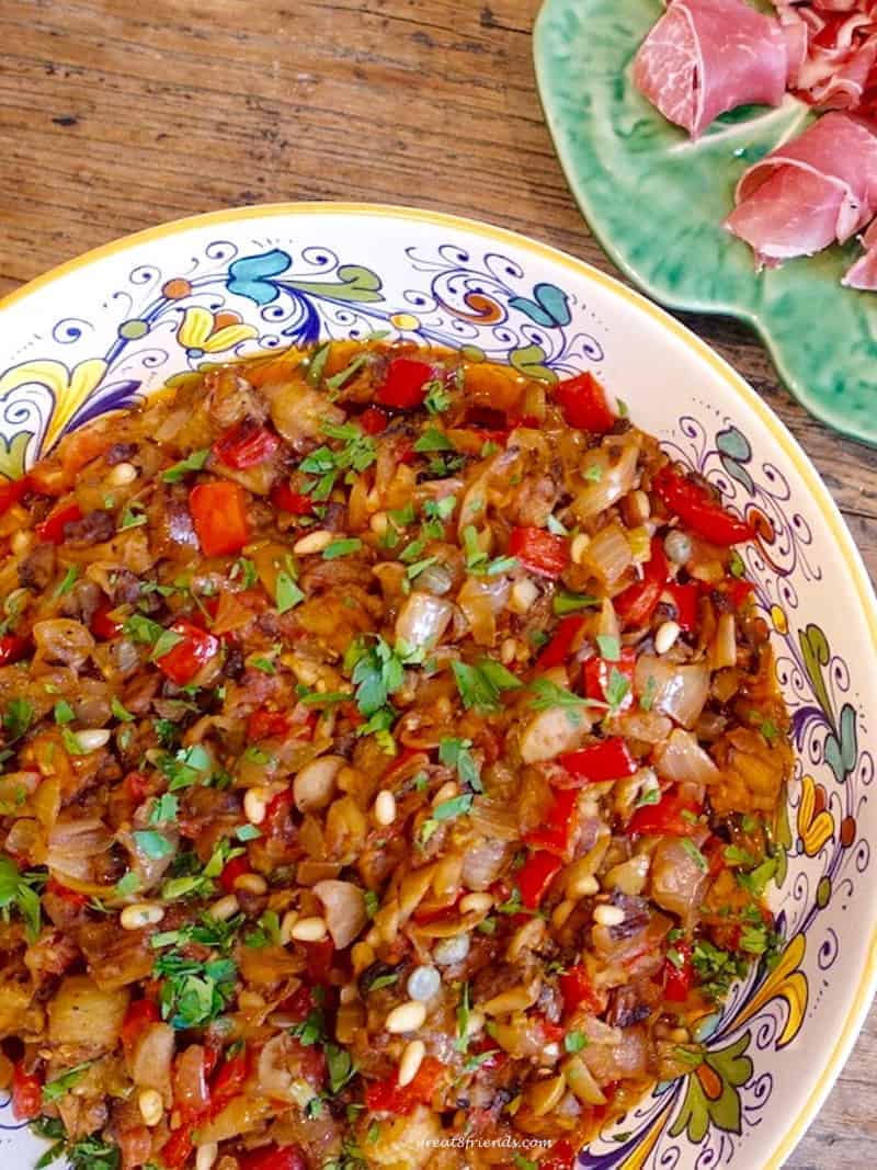 Overhead shot of eggplant caponata.