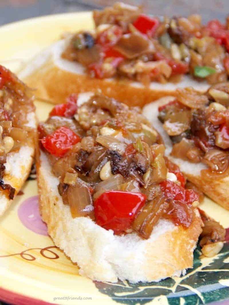 Eggplant Caponata on bruschetta.