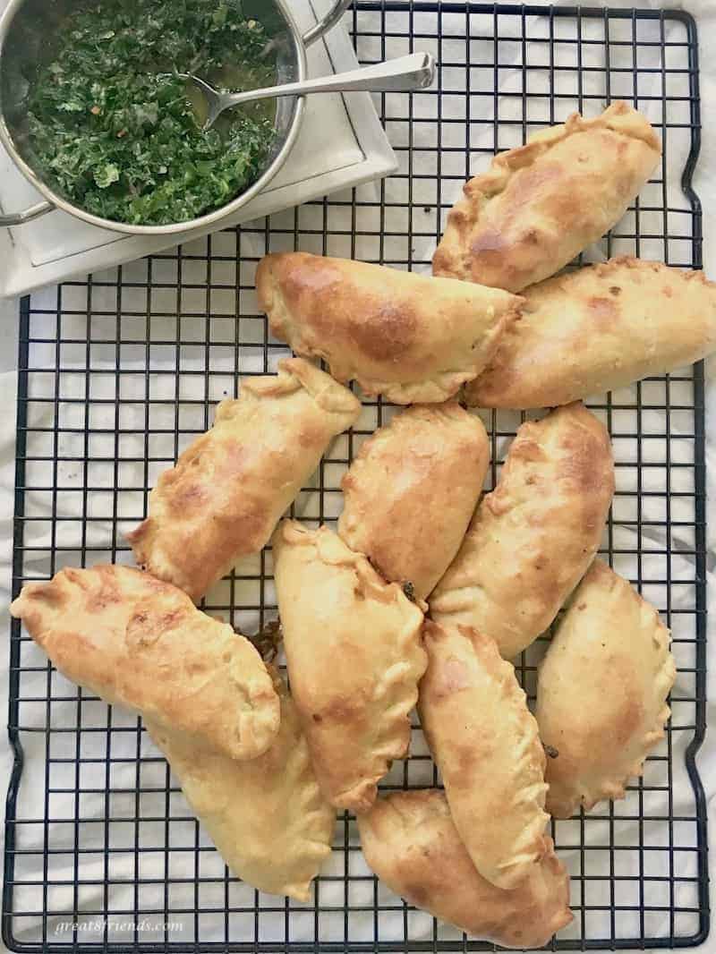 Potato, Pepper, Chorizo Empanadas with a side of Board Dressing.