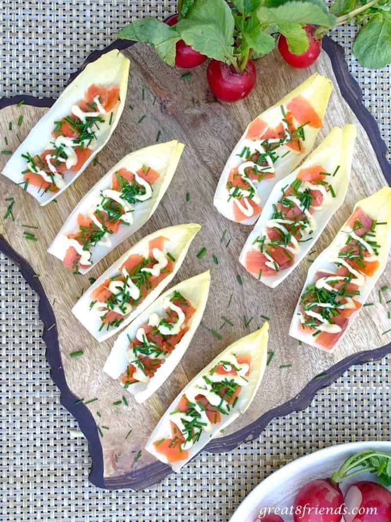 These make ahead Endive with Smoked Salmon Tapas are the perfect appetizer to serve at your next party or any time you need an easy recipe!