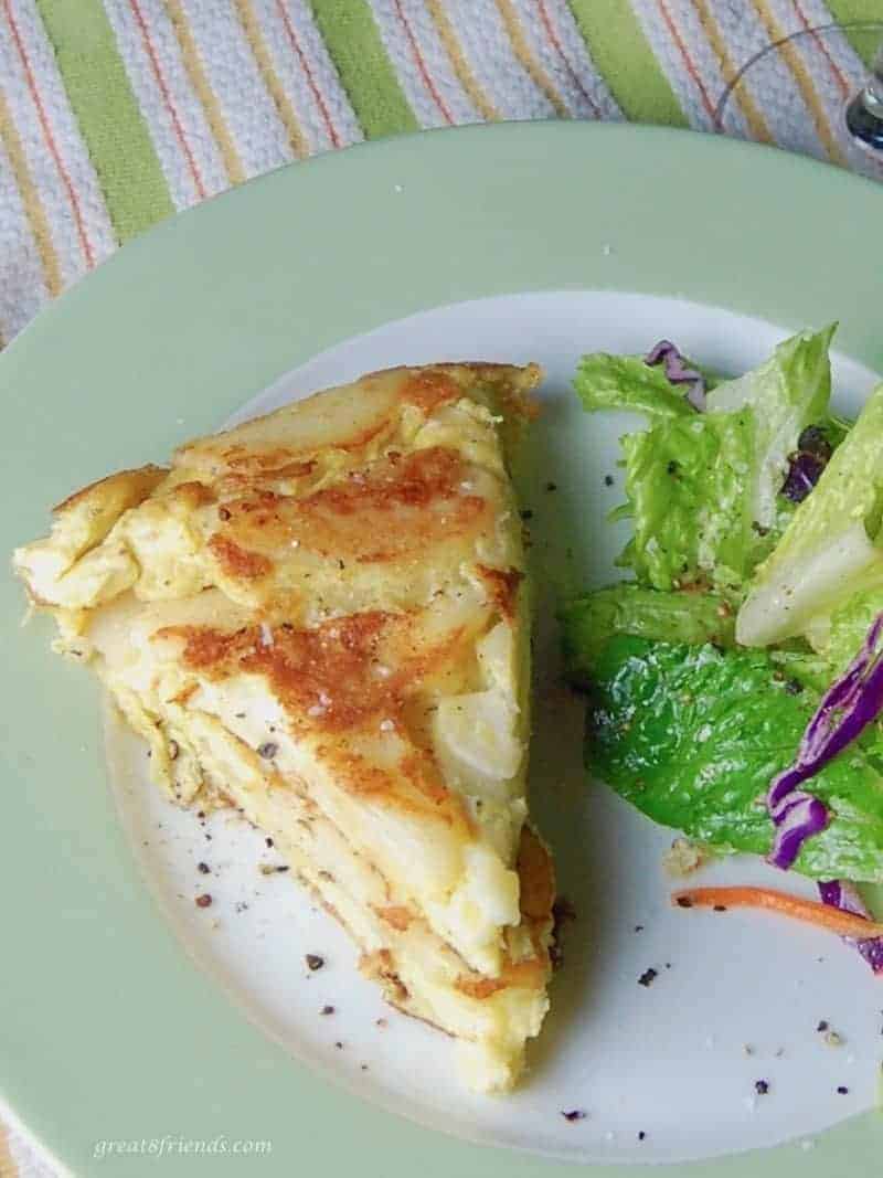 This Tortilla Española is a dish very close to a frittata, both having eggs as their main ingredient. Enjoy it for breakfast or appetizer or any meal!