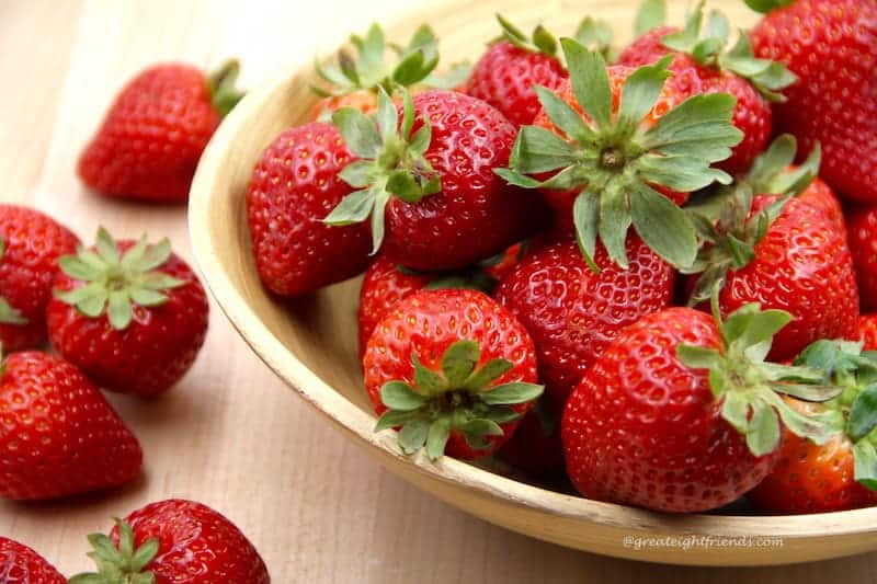 Whole strawberries fresh from the farm are delicious right out of the bowl.