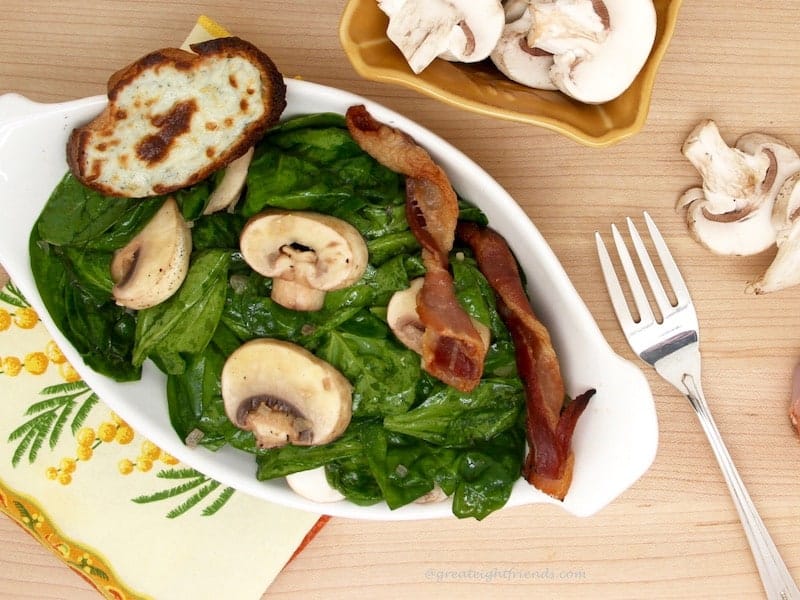 Bacon Twists in Spinach Salad with Gorgonzola Croutons