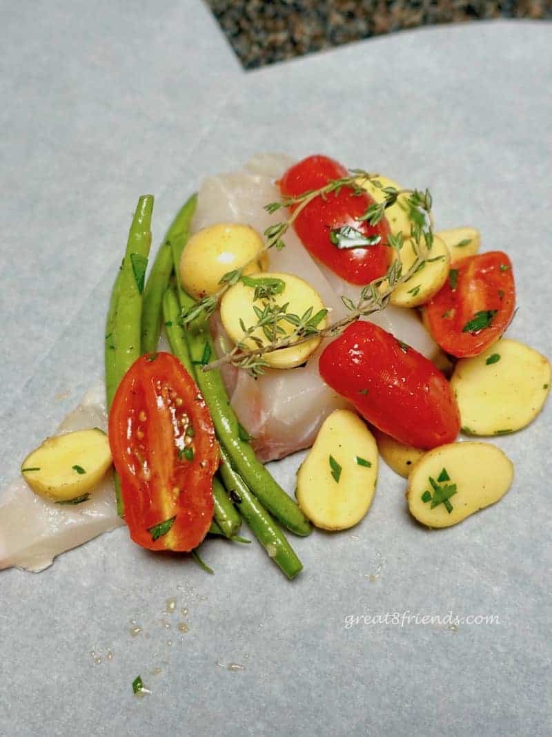 This recipe is a Fish Dinner for Eight. A Gr8 all in one meal that will make your next dinner party a breeze! And it makes a beautiful presentation!