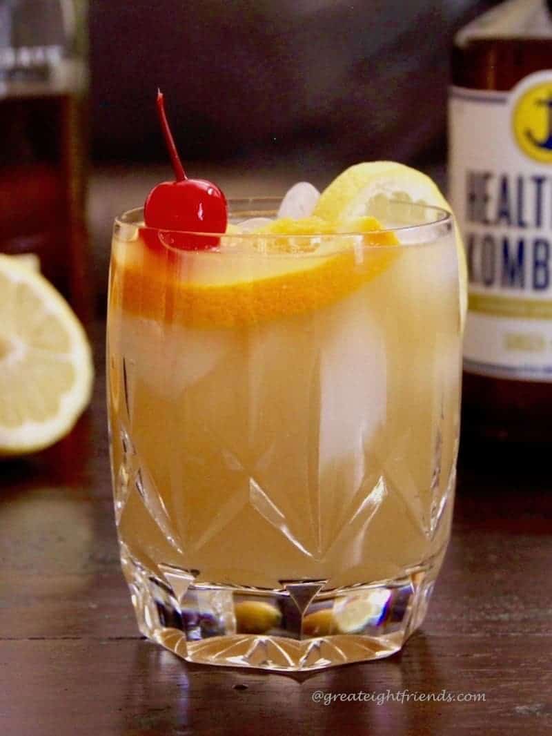 Enjoy this Health-Ade Kombucha Whiskey Sour Cocktail with rye or bourbon. A delicious adult beverage with a kick of health in every sip.