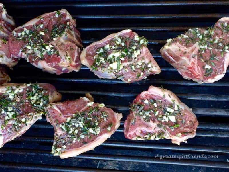 Lamb Chops on the grill with the rosemary and garlic.