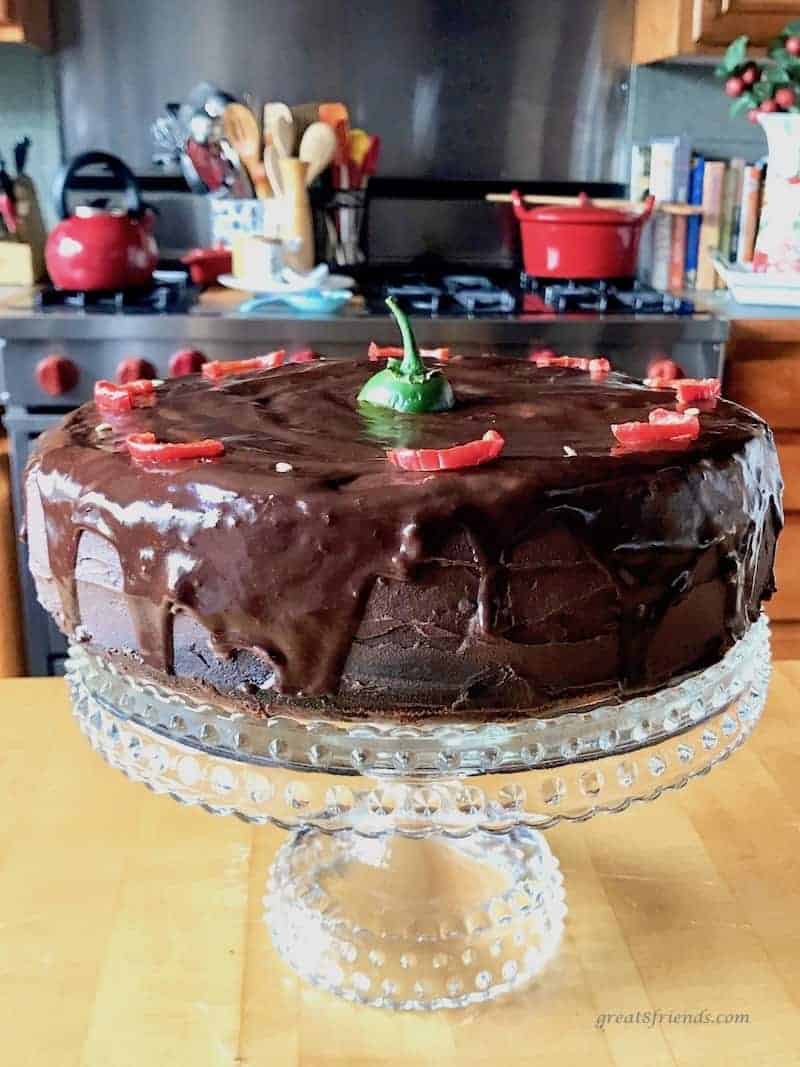 This Spicy Chocolate Cake with Jalapeño Fudge Frosting is the perfect dessert. The slight spice is a lovely complement to the fudginess.