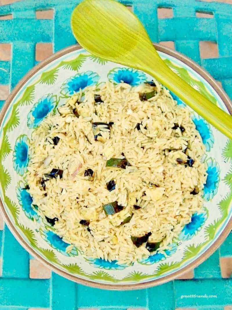 Serve this easy to prepare fresh and flavorful Zucchini with Orzo, Dill and Feta side dish or salad either warm or cold using only a few ingredients.