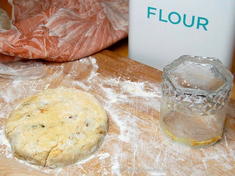 Dough ready to be cut into biscuits.