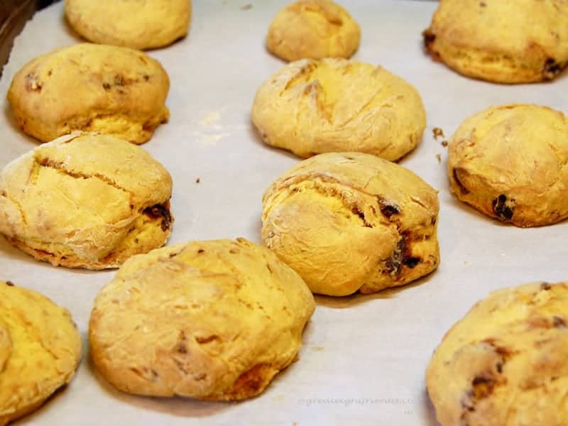 Pumpkin Biscuits on a cookie sheet.