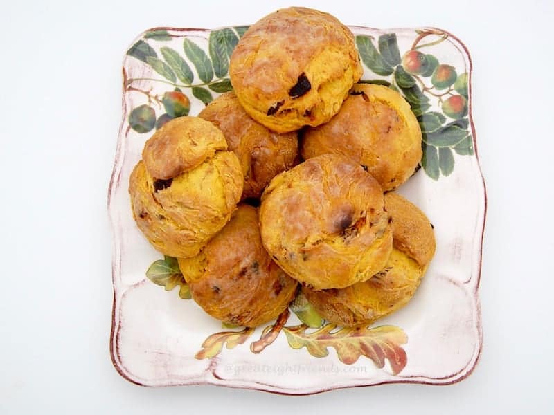 Pumpkin Biscuits on a square plate.