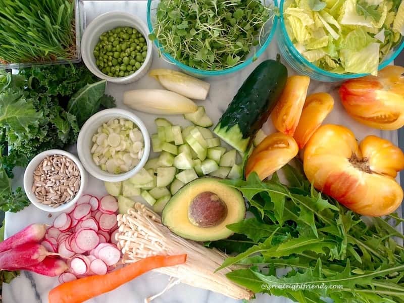 overhead shot of veggies for salad