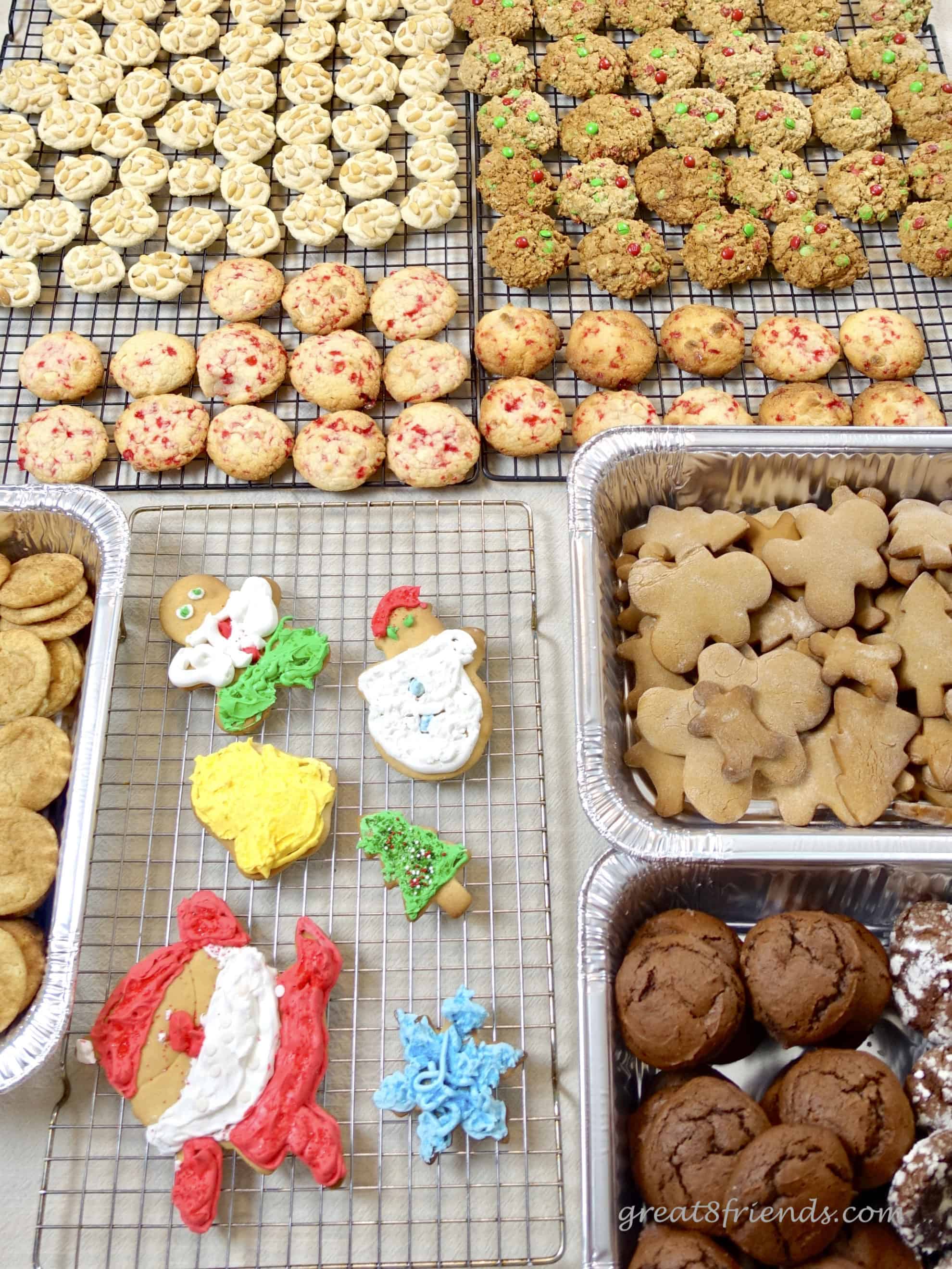 Homemade cookies on cooling racks for Christmas cookie bake.