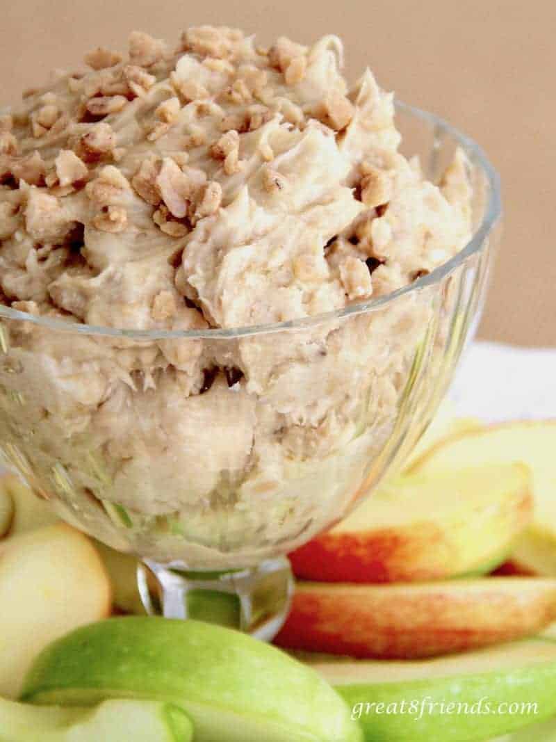 Apple Slices with Toffee Crunch Dip is always a huge hit! Everyone loves this treat and it is the perfect sweet to combine with fruit!