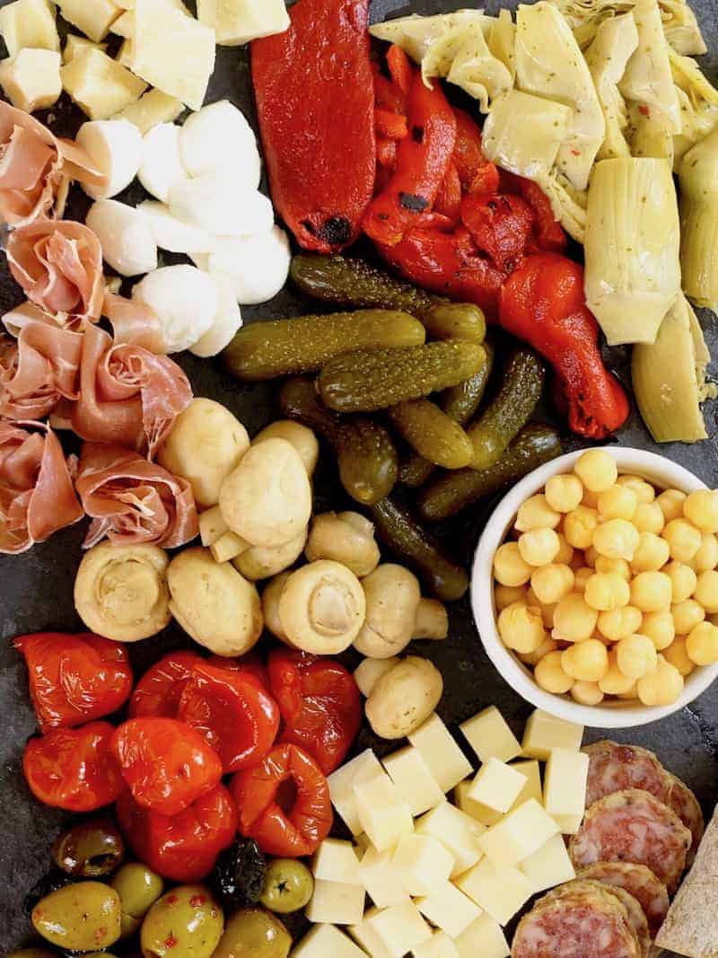 Overhead shot of antipasto platter.