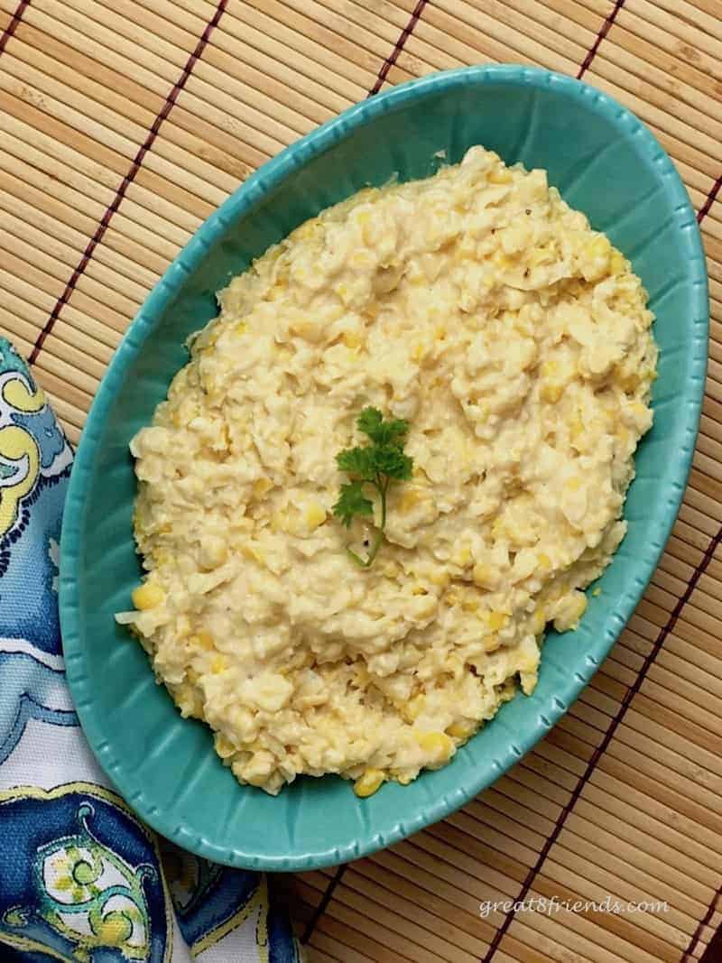 Slow Cooker Creamed Corn - set it and forget it! Here is an easy recipe for any family gathering. No slaving over a hot stove, use the slow cooker!