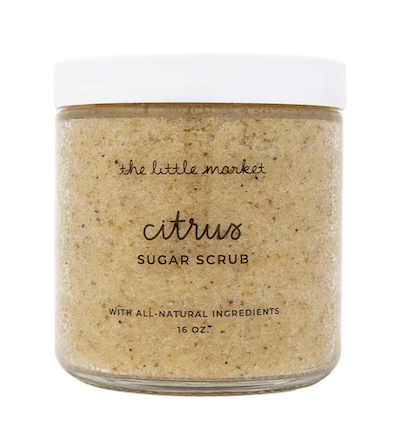 A jar of citrus sugar scrub.