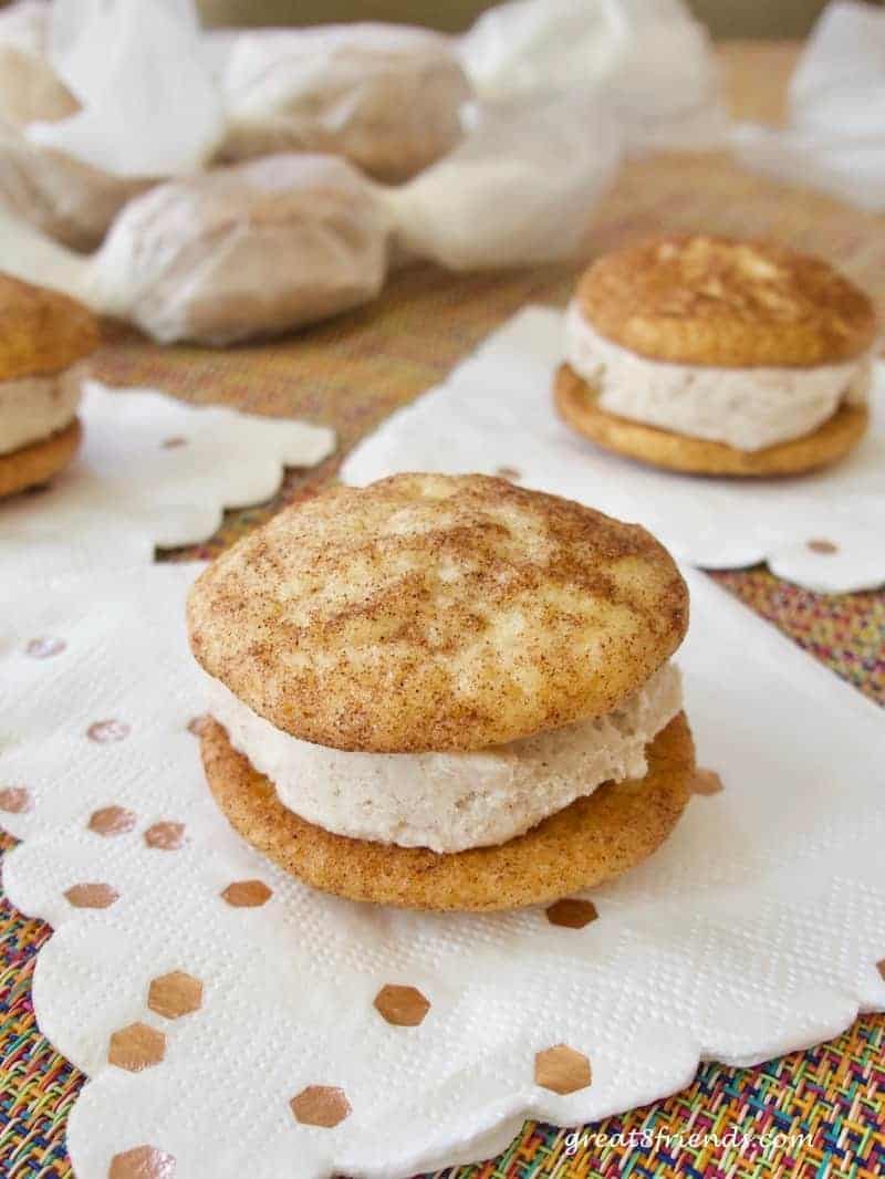 Snickerdoodle Ice Cream Sandwiches...a Gr8 cookie combined with a favorite frozen treat, what could be better? Get the recipe here!