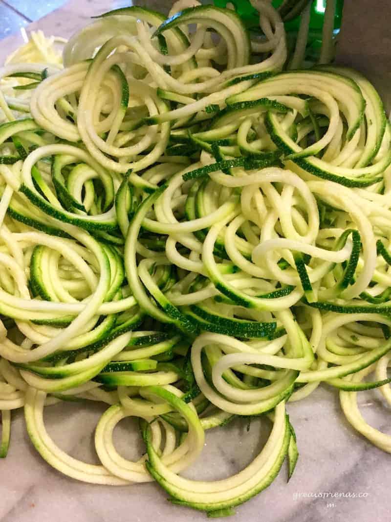 Zucchini noodles for a Zucchini Pesto Tart 