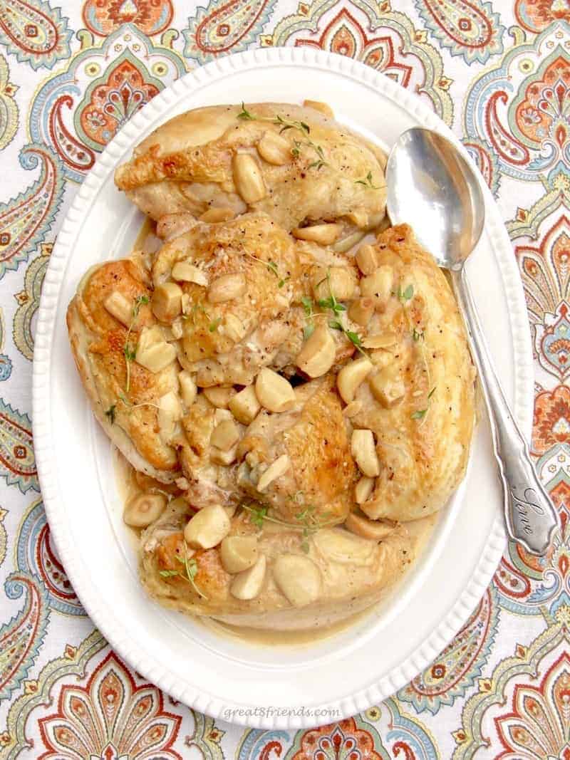 Ina's Forty Cloves of Garlic Chicken is immensely flavorful. The garlic becomes sweet and very tender after cooking it with the chicken.