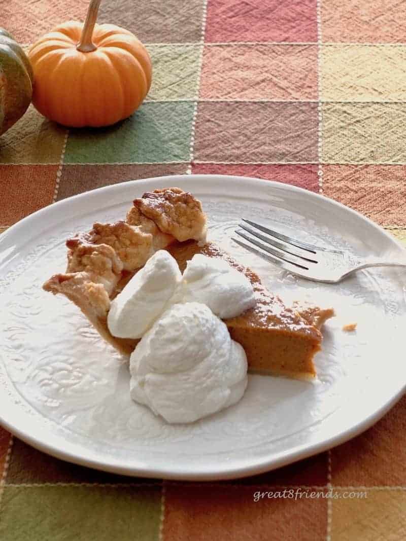 This Perfectly Perfect Pumpkin Pie goes together quickly and is the perfect fall and holiday dessert. I made it in less than an hour!