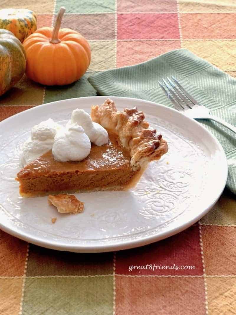 This Perfectly Perfect Pumpkin Pie goes together quickly and is the perfect fall and holiday dessert. I made it in less than an hour!