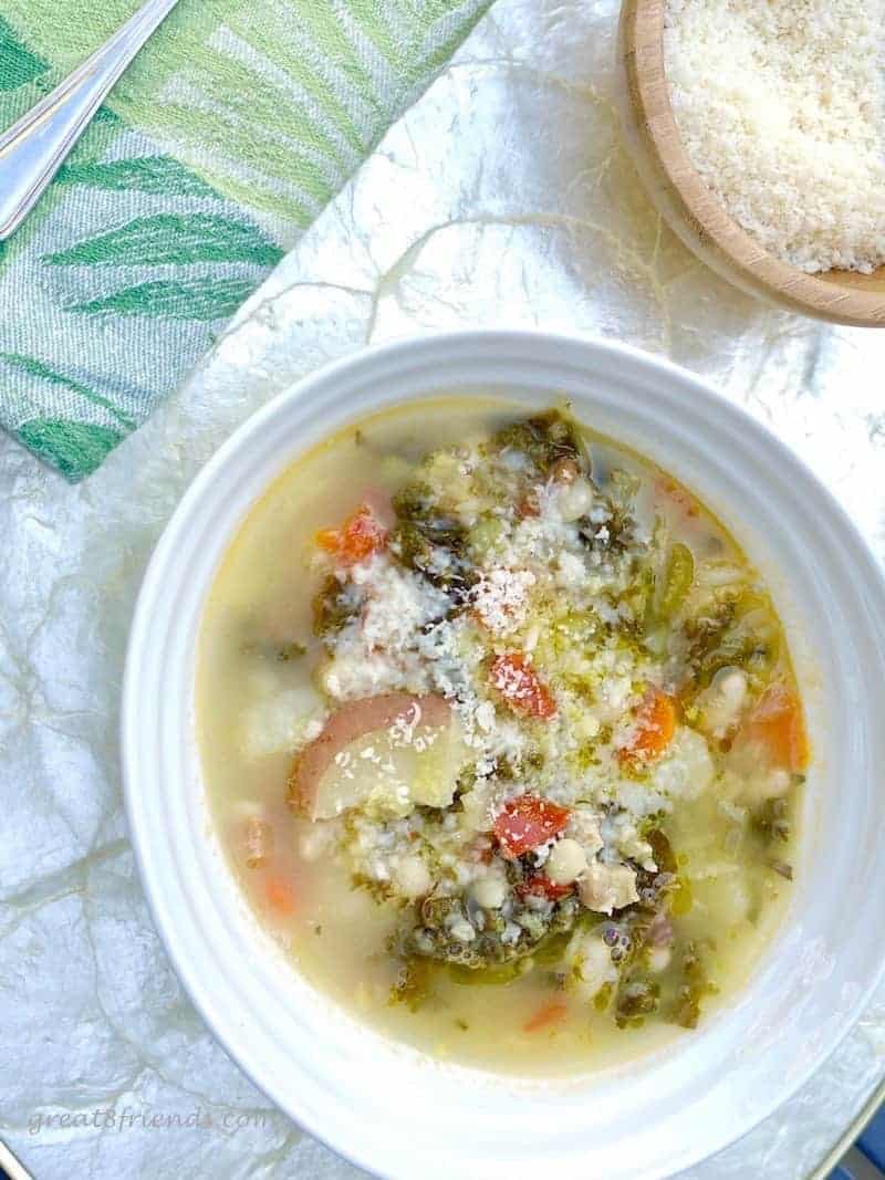 Italian Vegetable Soup in a white bowl.