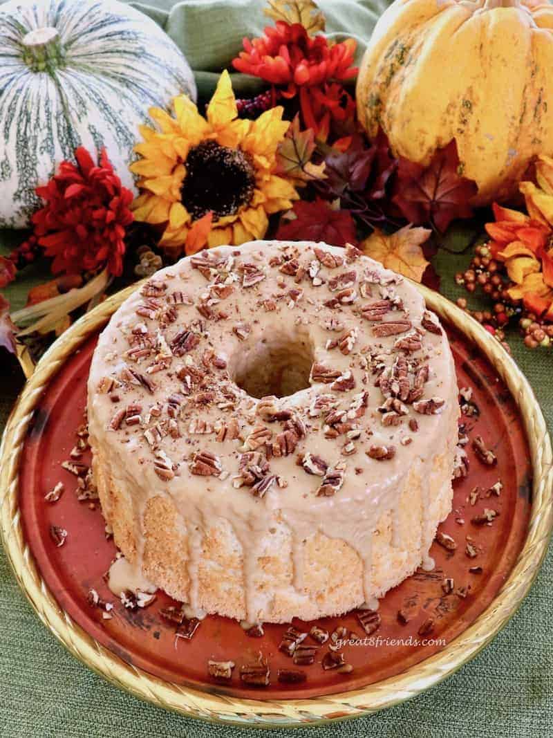 This Easy Maple Pecan Angel Food Cake is simple because it starts with a cake mix. It's a light bite of maple deliciousness.