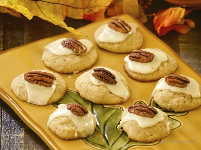 Pumpkin Cookies on an autumn themed tray.