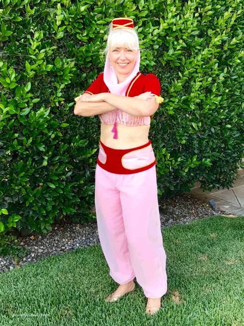 A woman dressed as Jeannie from I Dream of Jeannie.