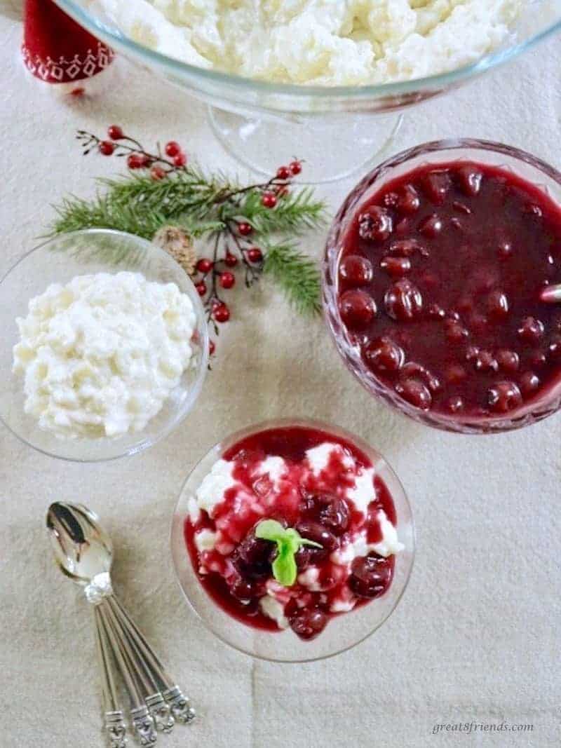 An overhead shot of risalamande, rice pudding