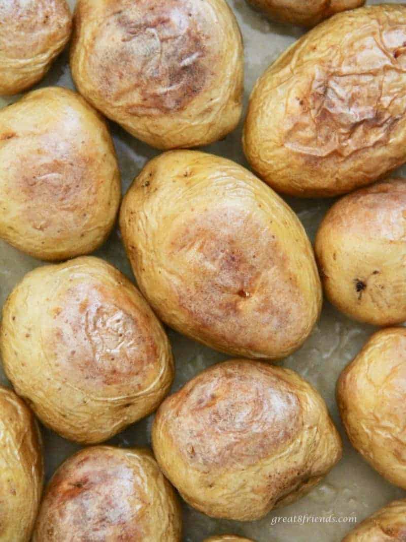 Baked potatoes ready to make dirty potatoes.